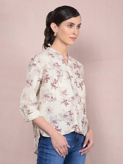 Maroon Floral Print 100% Cotton V-Neck Shirt-Women Shirts-Crimsoune Club