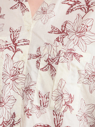 Maroon Floral Print 100% Cotton V-Neck Shirt-Women Shirts-Crimsoune Club