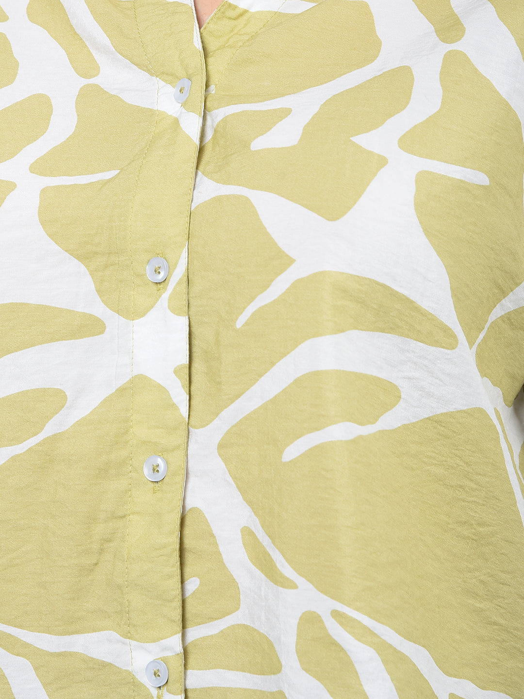 Olive Printed Crop Shirt-Women Shirts-Crimsoune Club