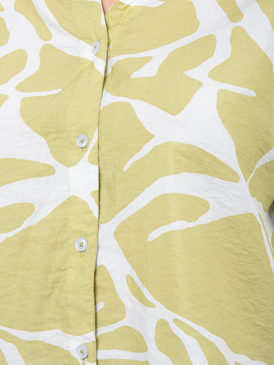 Olive Printed Crop Shirt-Women Shirts-Crimsoune Club