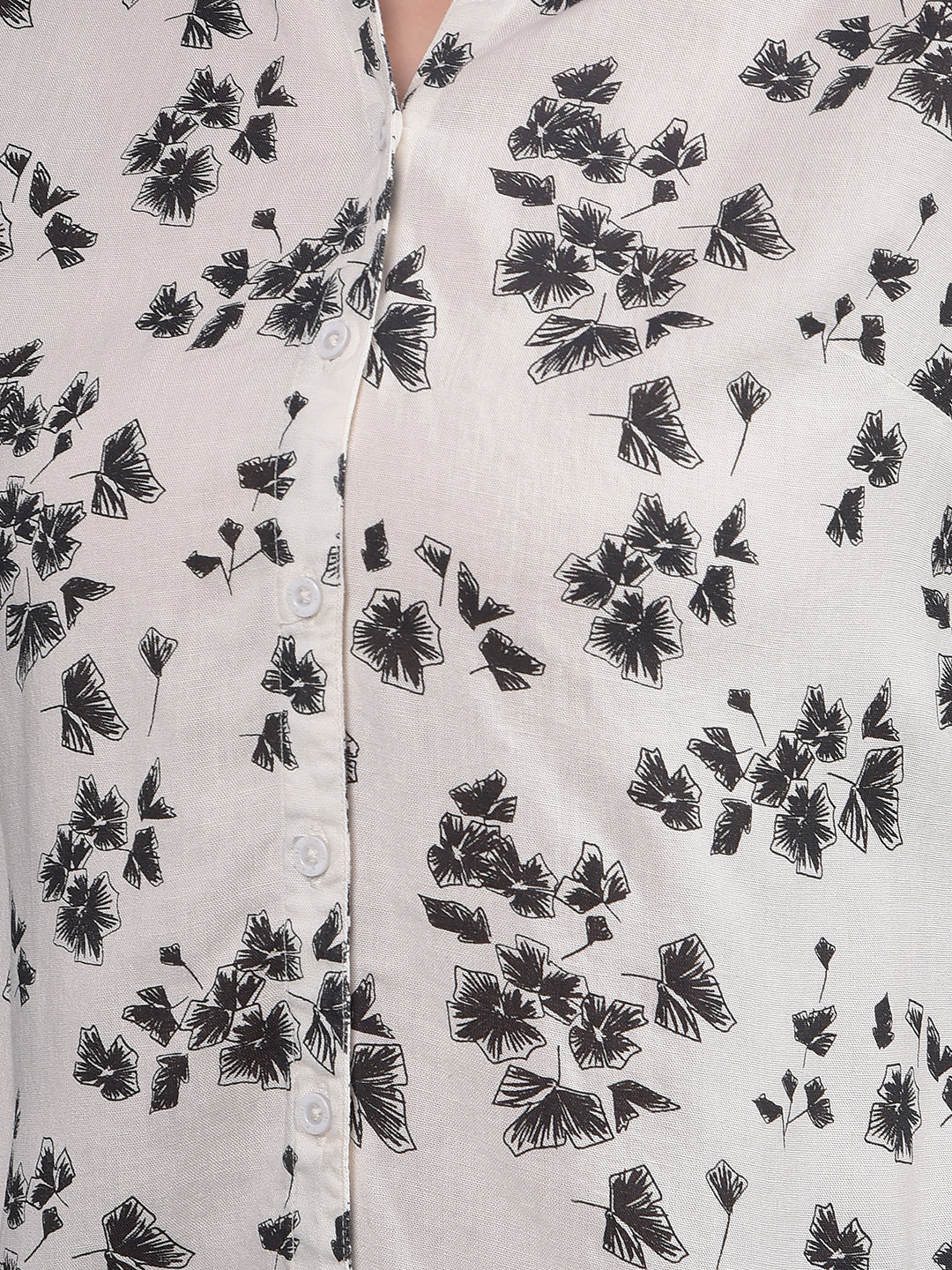 White Floral Print V-Neck Shirt-Women Shirts-Crimsoune Club