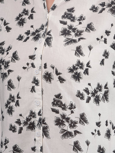 White Floral Print V-Neck Shirt-Women Shirts-Crimsoune Club
