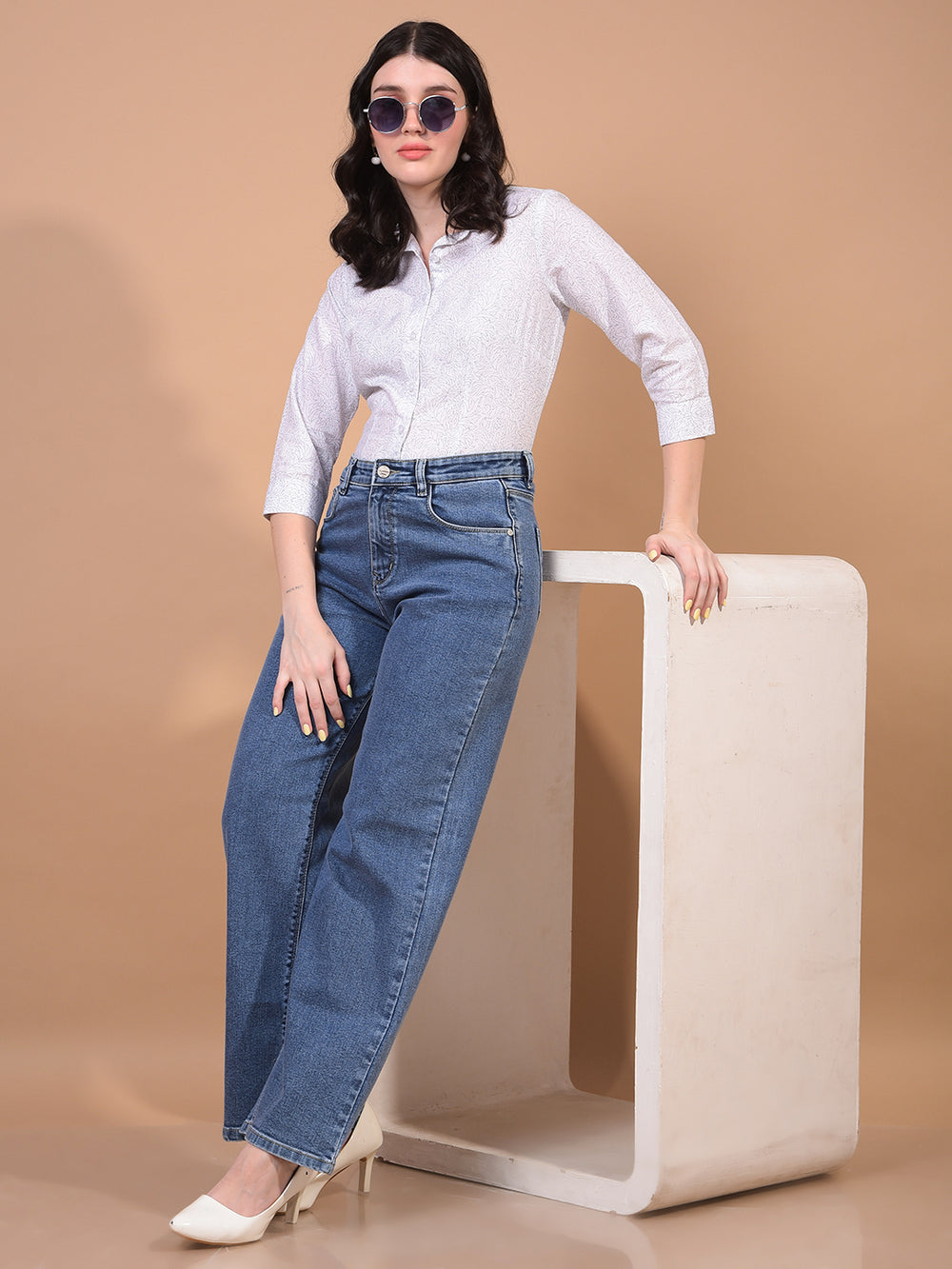 Women's White Floral Print Shirt-Women Shirts-Crimsoune Club