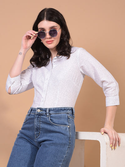 Women's White Floral Print Shirt-Women Shirts-Crimsoune Club