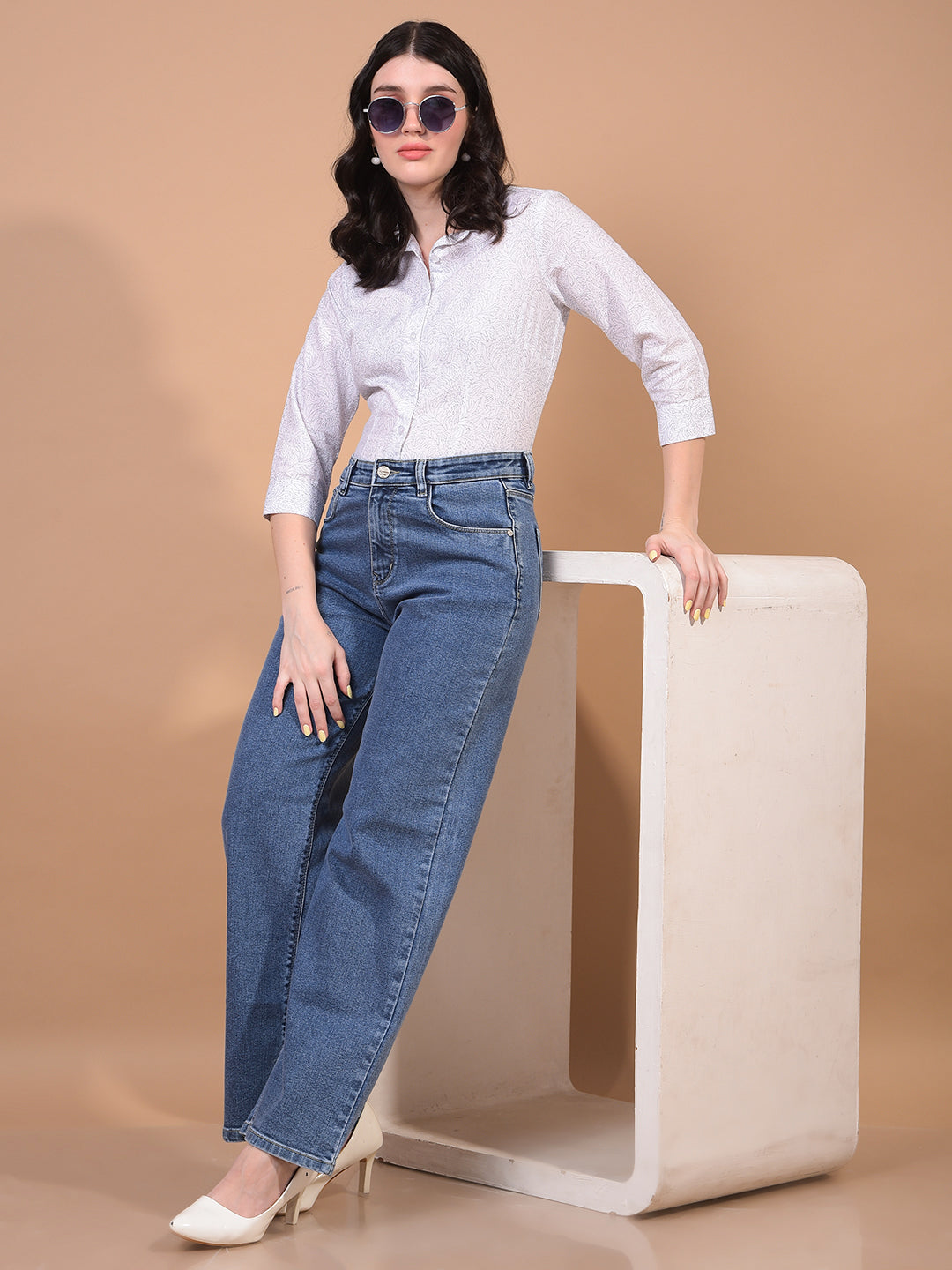 Women's White Floral Print Shirt-Women Shirts-Crimsoune Club