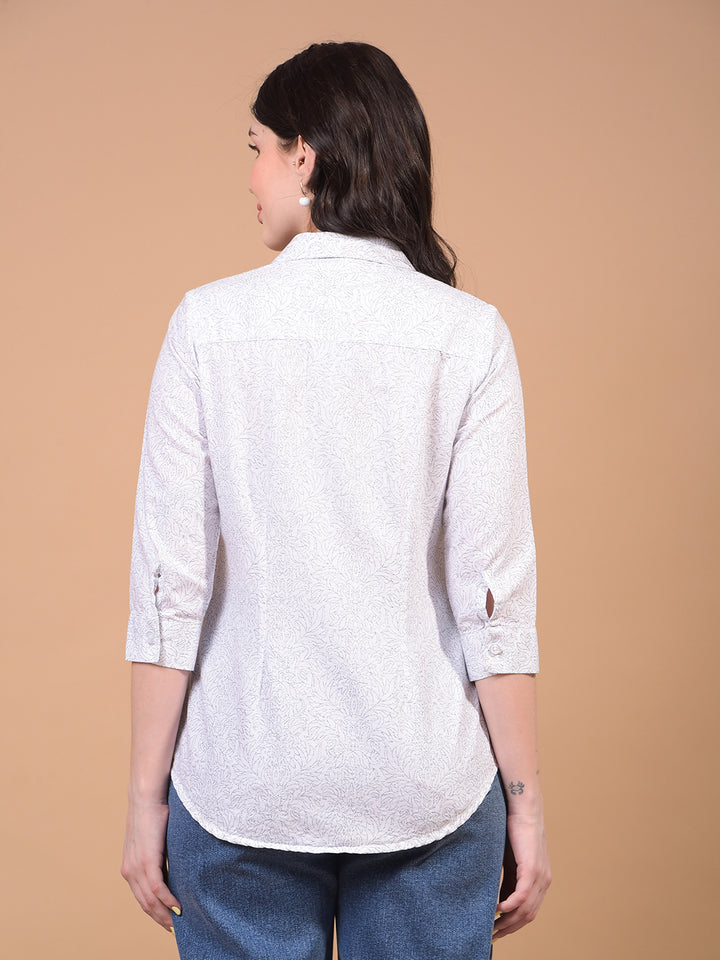 Women's White Floral Print Shirt-Women Shirts-Crimsoune Club
