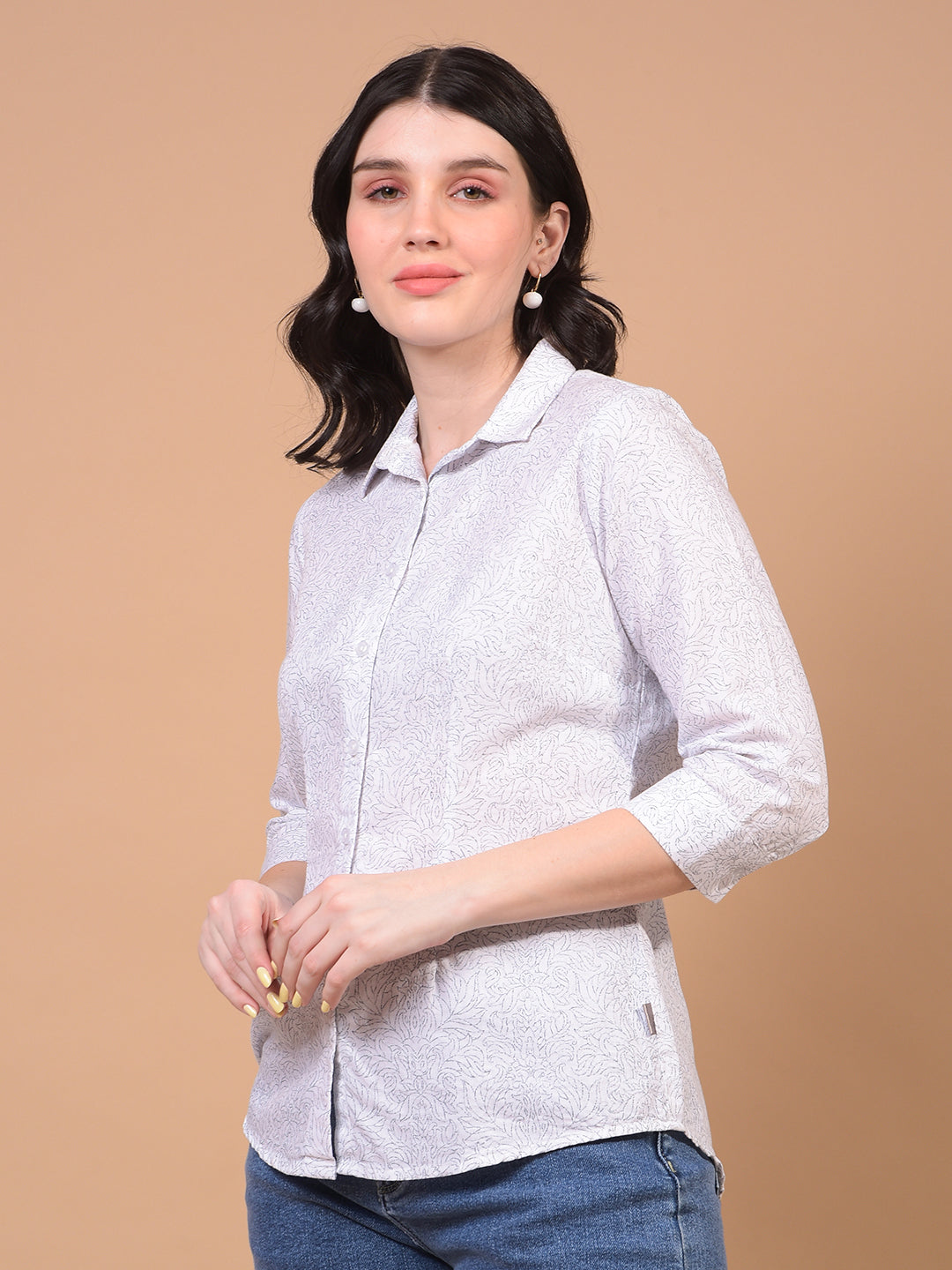 Women's White Floral Print Shirt-Women Shirts-Crimsoune Club