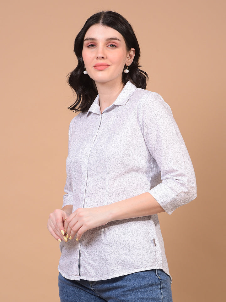 Women's White Floral Print Shirt-Women Shirts-Crimsoune Club