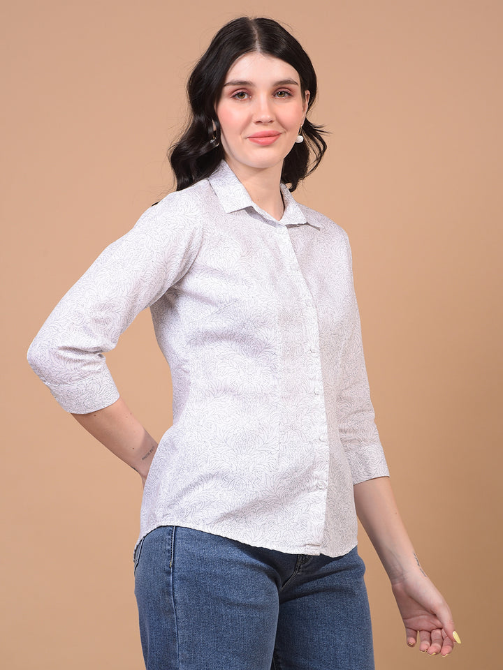 Women's White Floral Print Shirt-Women Shirts-Crimsoune Club