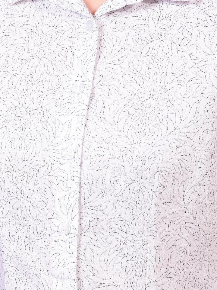 Women's White Floral Print Shirt-Women Shirts-Crimsoune Club
