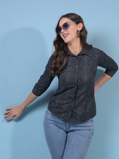 Women's Black Floral Print Shirt-Women Shirts-Crimsoune Club