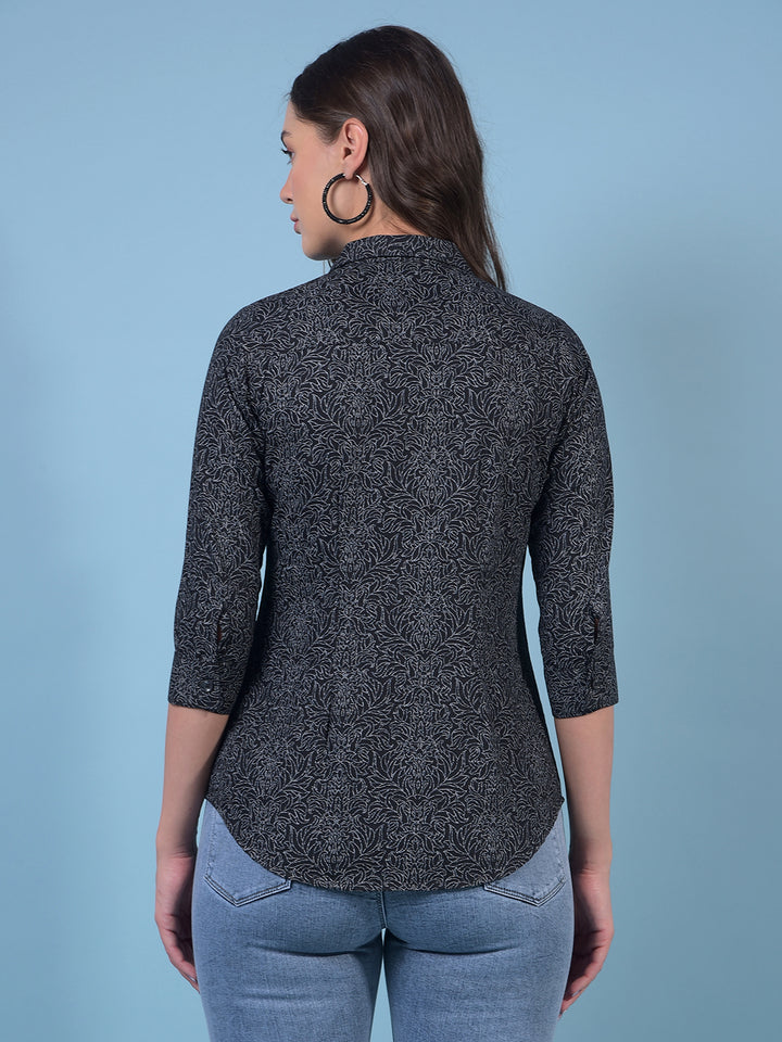 Women's Black Floral Print Shirt-Women Shirts-Crimsoune Club