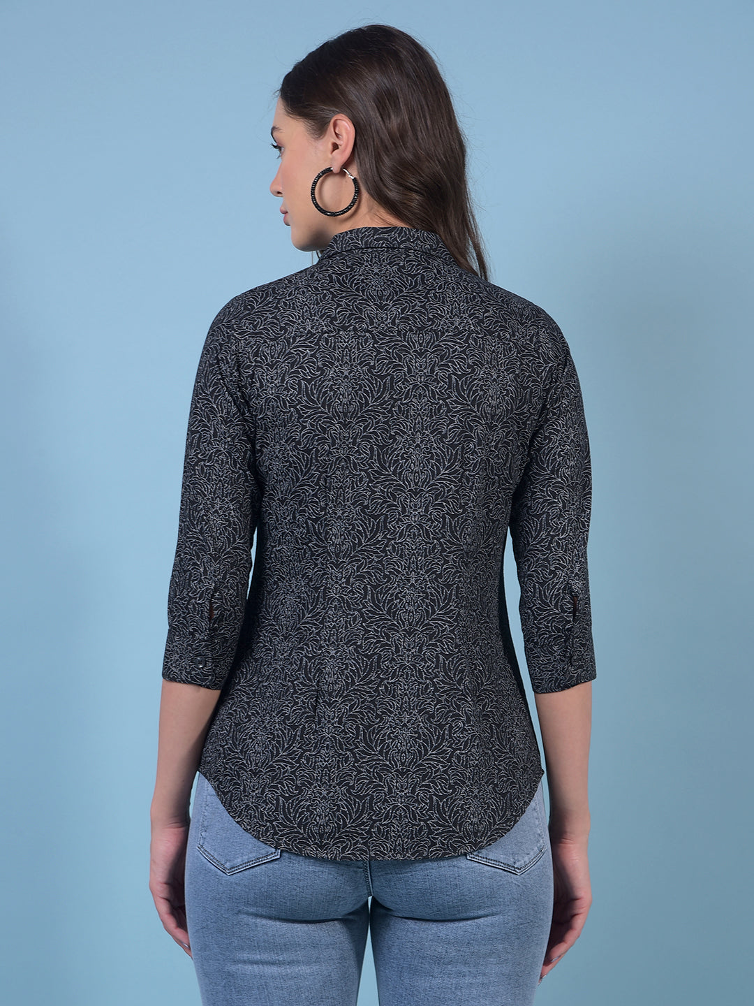 Women's Black Floral Print Shirt-Women Shirts-Crimsoune Club