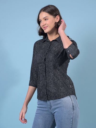 Women's Black Floral Print Shirt-Women Shirts-Crimsoune Club