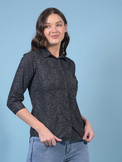 Women's Black Floral Print Shirt-Women Shirts-Crimsoune Club