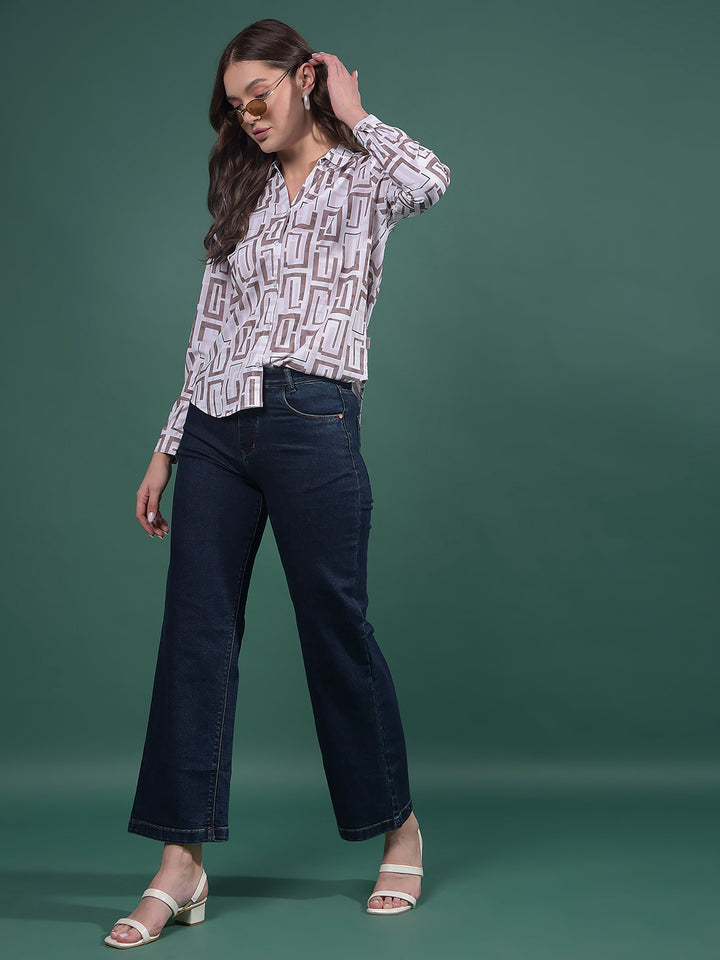 Olive Printed Shirt-Women Shirts-Crimsoune Club