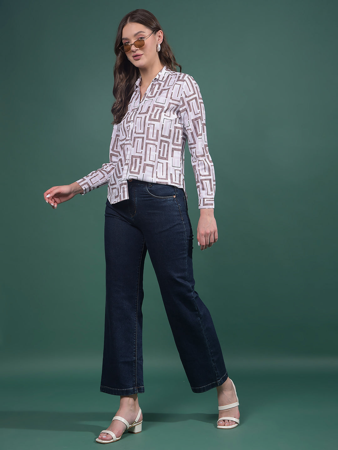 Olive Printed Shirt-Women Shirts-Crimsoune Club