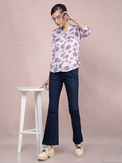 Purple Printed V-Neck Shirt-Women Shirts-Crimsoune Club