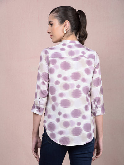 Purple Printed V-Neck Shirt-Women Shirts-Crimsoune Club