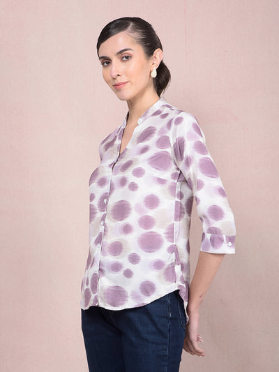 Purple Printed V-Neck Shirt-Women Shirts-Crimsoune Club