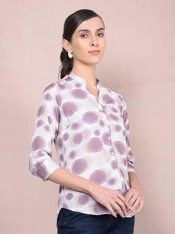 Purple Printed V-Neck Shirt-Women Shirts-Crimsoune Club