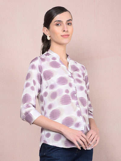 Purple Printed V-Neck Shirt-Women Shirts-Crimsoune Club