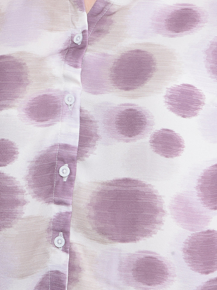 Purple Printed V-Neck Shirt-Women Shirts-Crimsoune Club