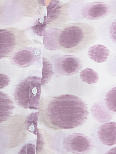 Purple Printed V-Neck Shirt-Women Shirts-Crimsoune Club