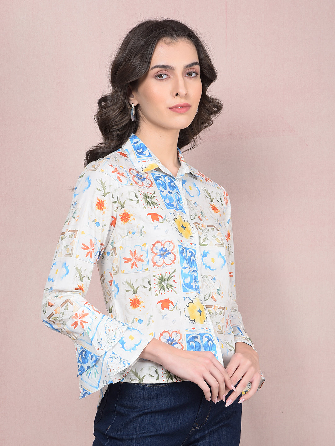 Multi-Color Printed Modal Shirt-Women Shirts-Crimsoune Club