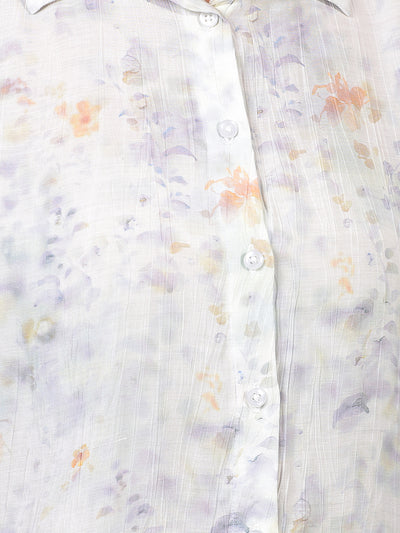 Women's Purple Floral Print Shirt-Women Shirts-Crimsoune Club
