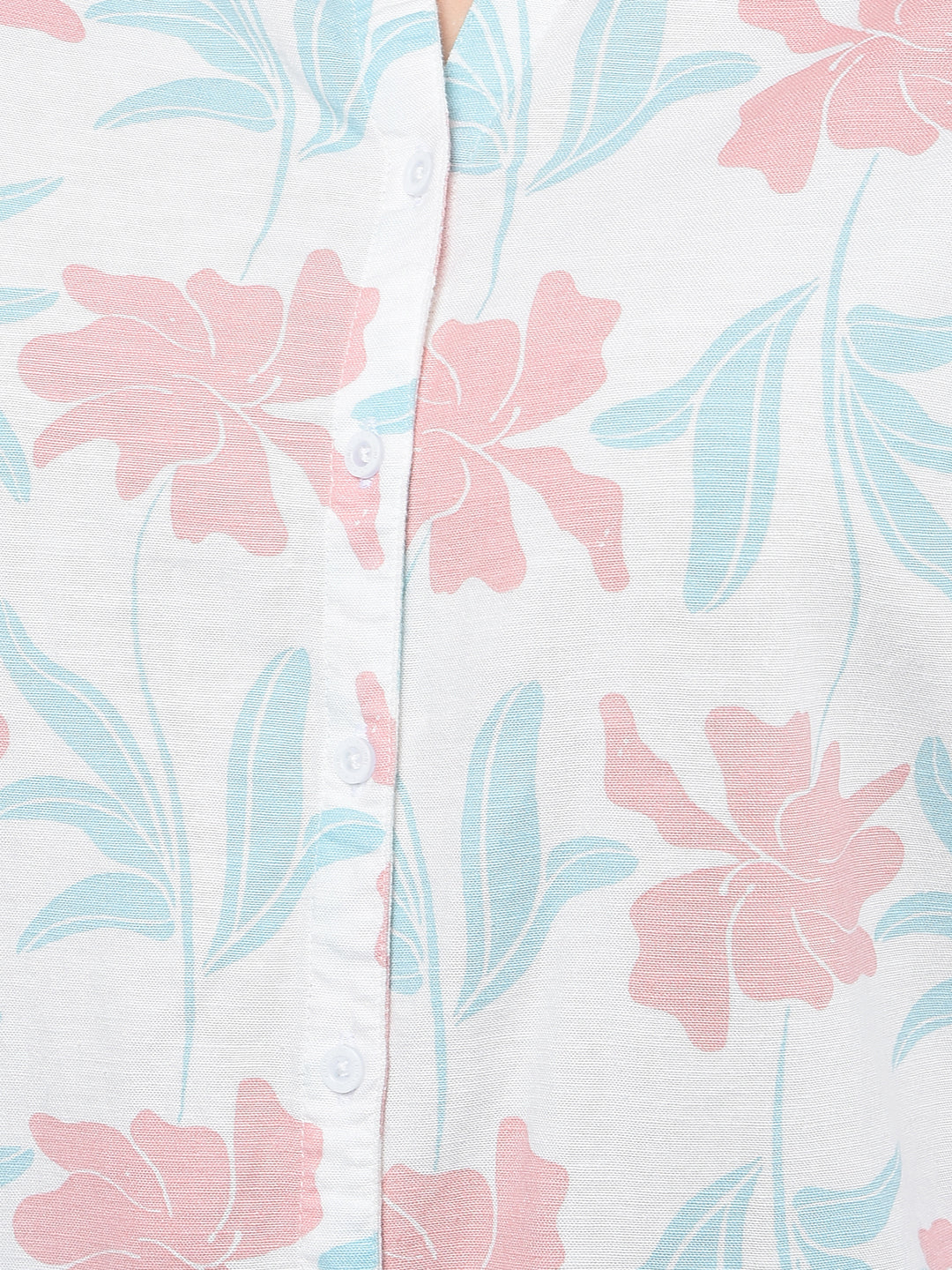 Pink Floral Print V-Neck Linen Shirt-Women Shirts-Crimsoune Club