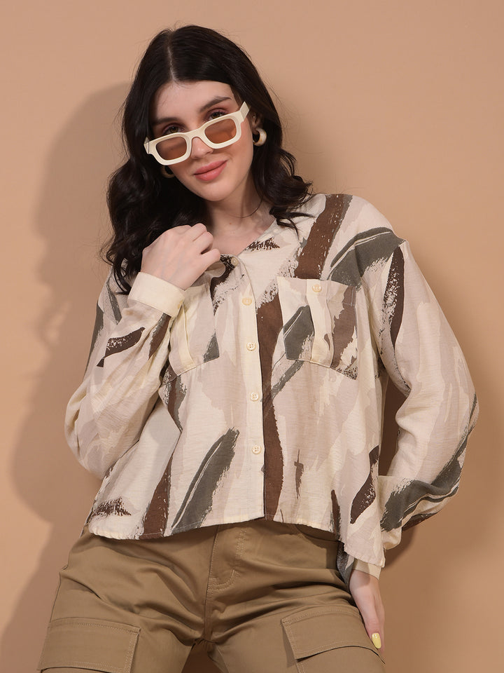Women's Brown Printed Shirt-Women Shirts-Crimsoune Club