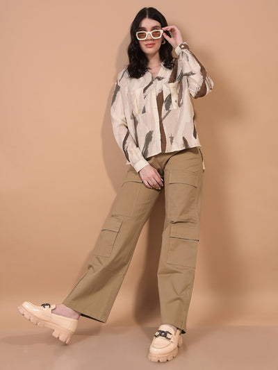 Women's Brown Printed Shirt-Women Shirts-Crimsoune Club