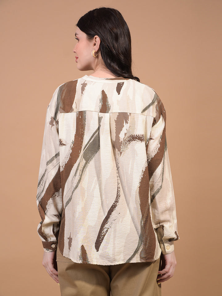 Women's Brown Printed Shirt-Women Shirts-Crimsoune Club