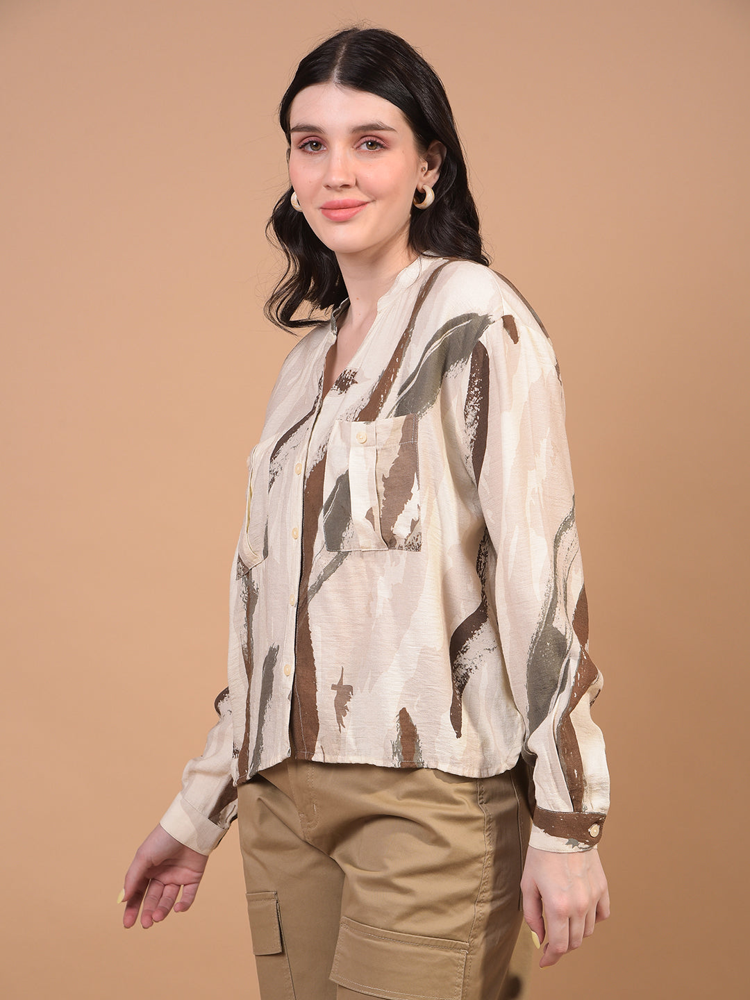 Women's Brown Printed Shirt-Women Shirts-Crimsoune Club