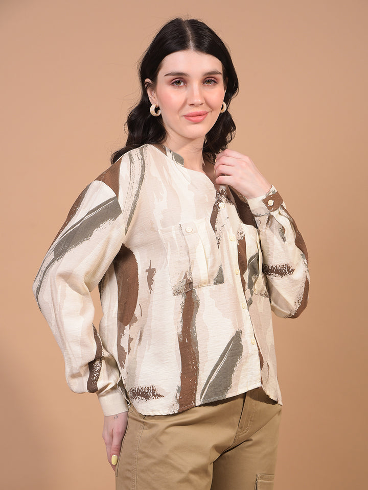 Women's Brown Printed Shirt-Women Shirts-Crimsoune Club