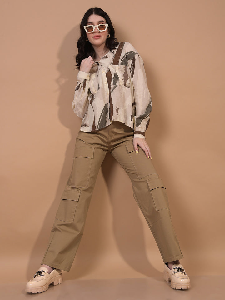 Women's Brown Printed Shirt-Women Shirts-Crimsoune Club