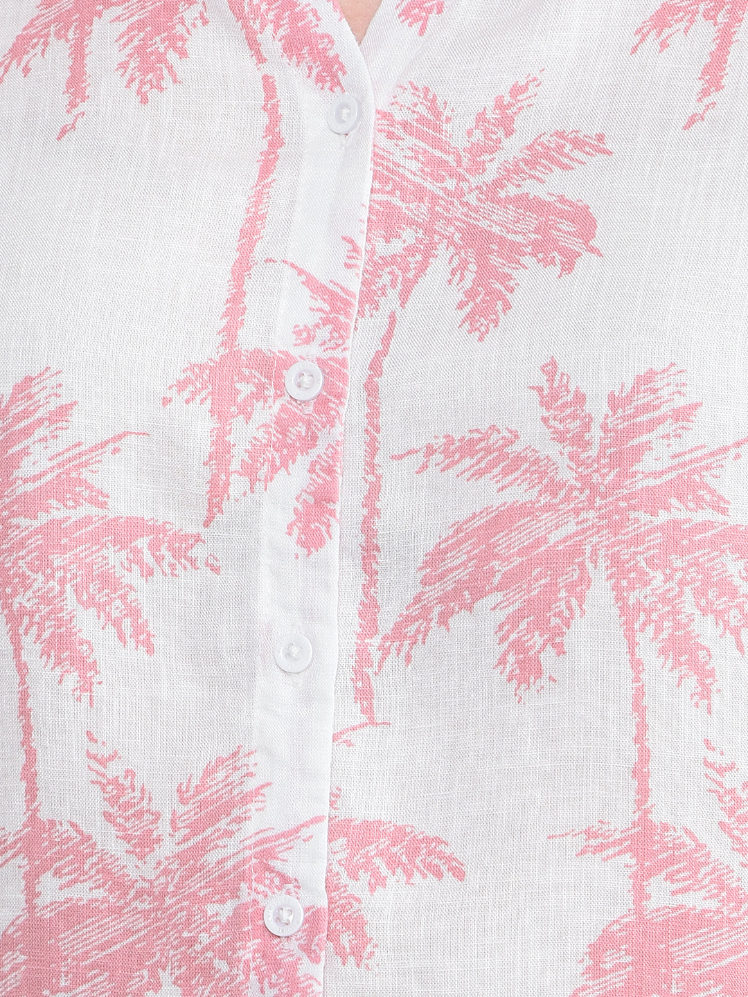 Peach Floral Print V-Neck Linen Shirt-Women Shirts-Crimsoune Club