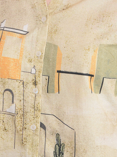 Green Printed V-Neck Linen Shirt-Women Shirts-Crimsoune Club