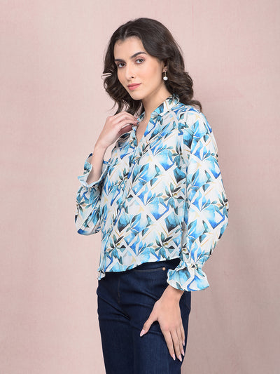 Blue Floral Print Shirt-Women Shirts-Crimsoune Club