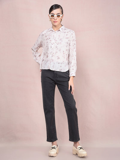 Purple Floral Print Shirt-Women Shirts-Crimsoune Club