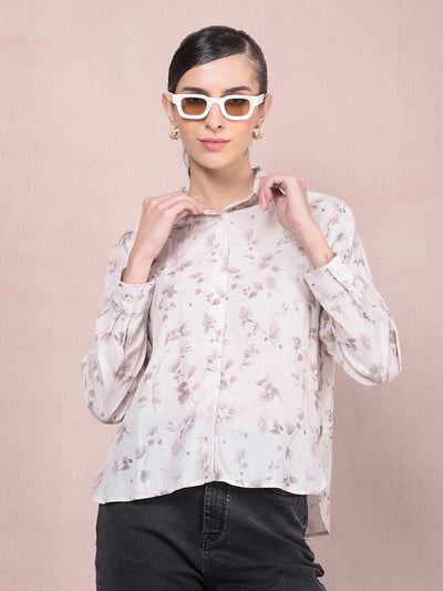 Purple Floral Print Shirt-Women Shirts-Crimsoune Club