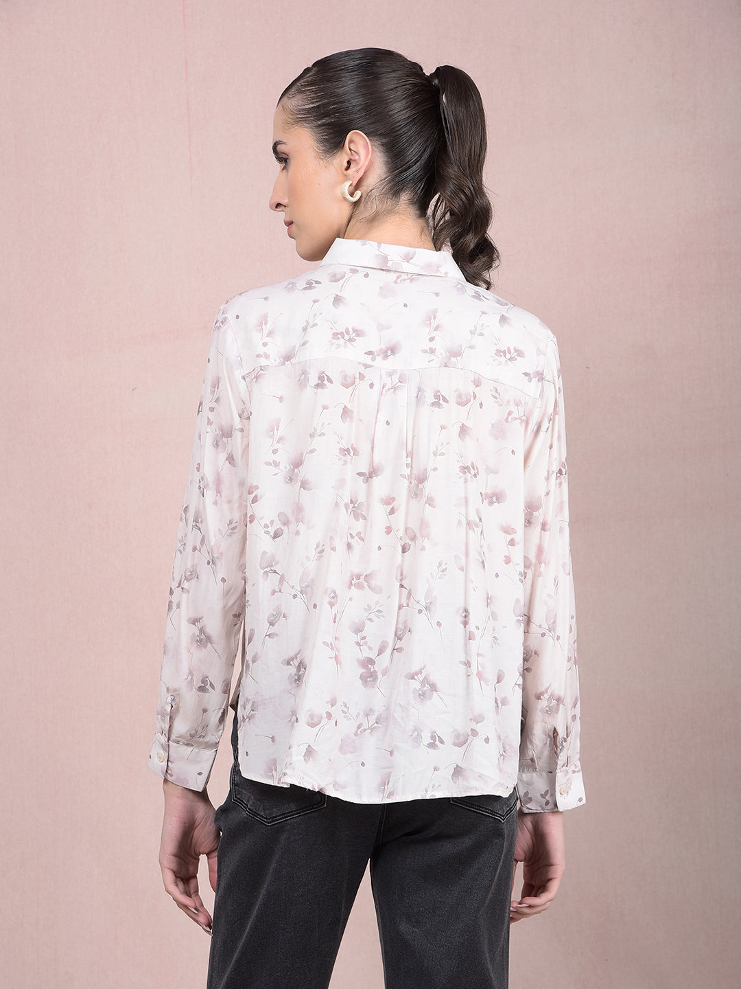 Purple Floral Print Shirt-Women Shirts-Crimsoune Club