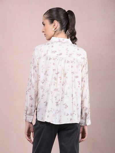 Purple Floral Print Shirt-Women Shirts-Crimsoune Club