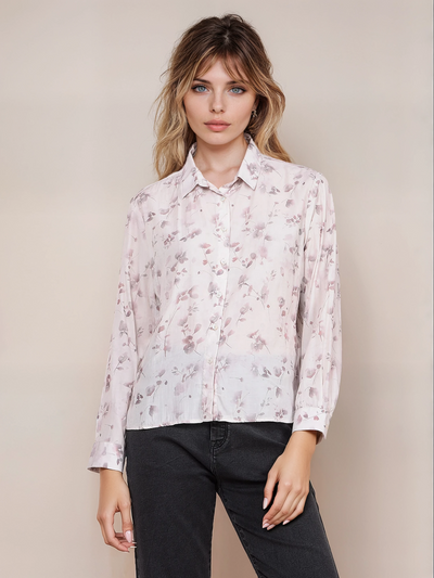 Purple Floral Print Shirt-Women Shirts-Crimsoune Club