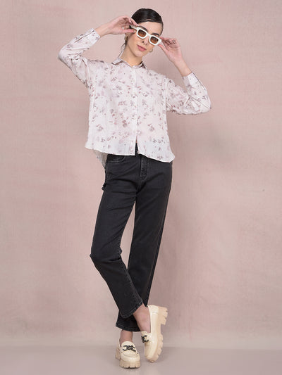 Purple Floral Print Shirt-Women Shirts-Crimsoune Club