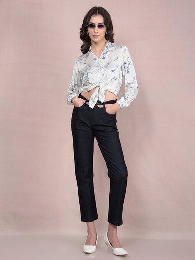 Blue Printed Shirt-Women Shirts-Crimsoune Club