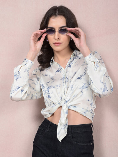 Blue Printed Shirt-Women Shirts-Crimsoune Club