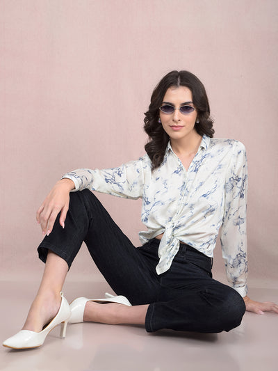 Blue Printed Shirt-Women Shirts-Crimsoune Club