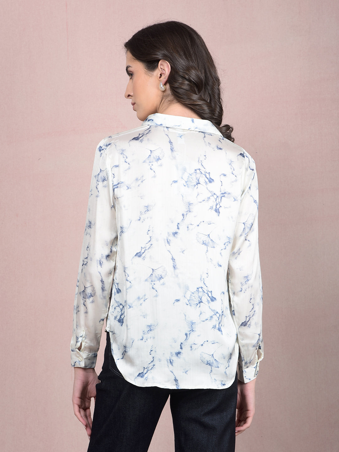 Blue Printed Shirt-Women Shirts-Crimsoune Club